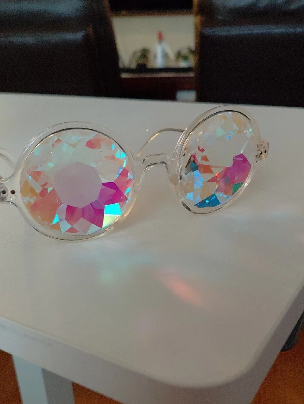GLO FLO clear Men/ Women Holographic Kaleidoscope Sunglasses - Pink & Teal